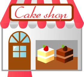 Charming Cake Shop Storefront with Delightful Pastry Clipart Illustration