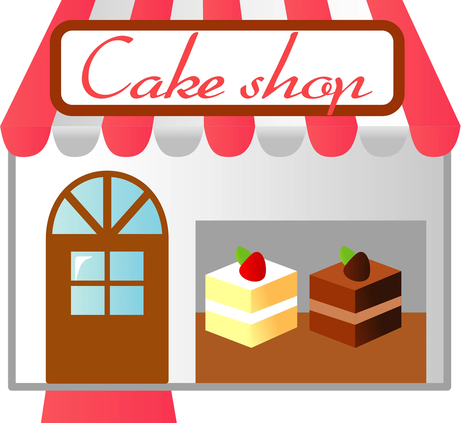 Charming Cake Shop Storefront with Delightful Pastry Clipart Illustration