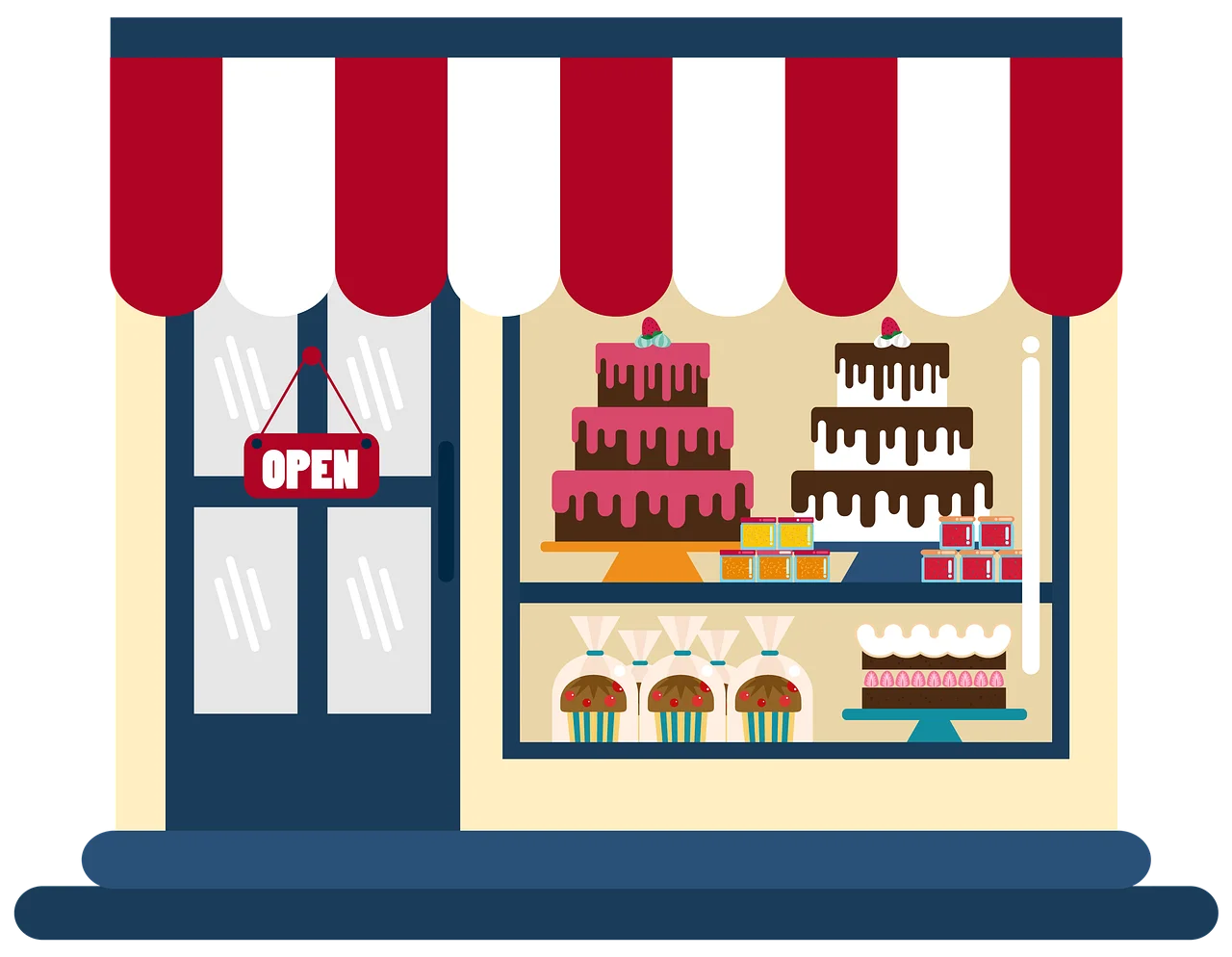 Charming Pastry Shop Storefront Clipart with Delectable Dessert Display