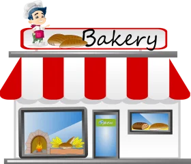 Charming Small Town Bakery Storefront Cartoon Clipart Illustration