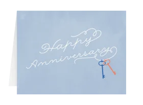 Delicate Handwritten Happy Anniversary Clipart with Soft Blue Background