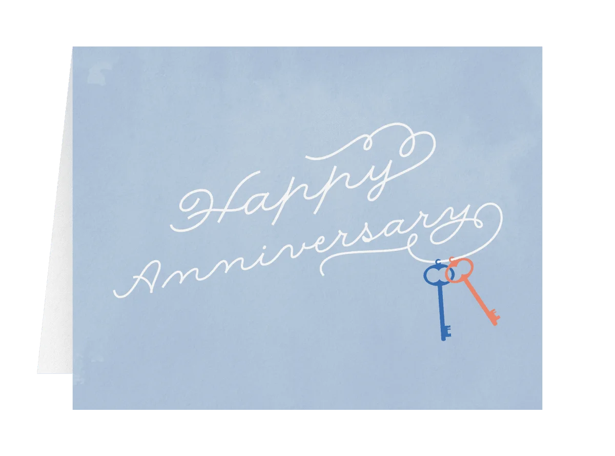 Delicate Handwritten Happy Anniversary Clipart with Soft Blue Background