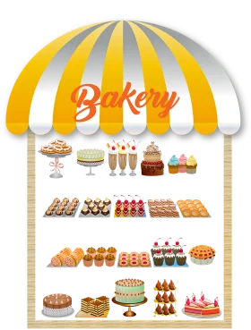 Delightful Bakery Shop Clipart with Colorful Sweet Treats and Desserts Display
