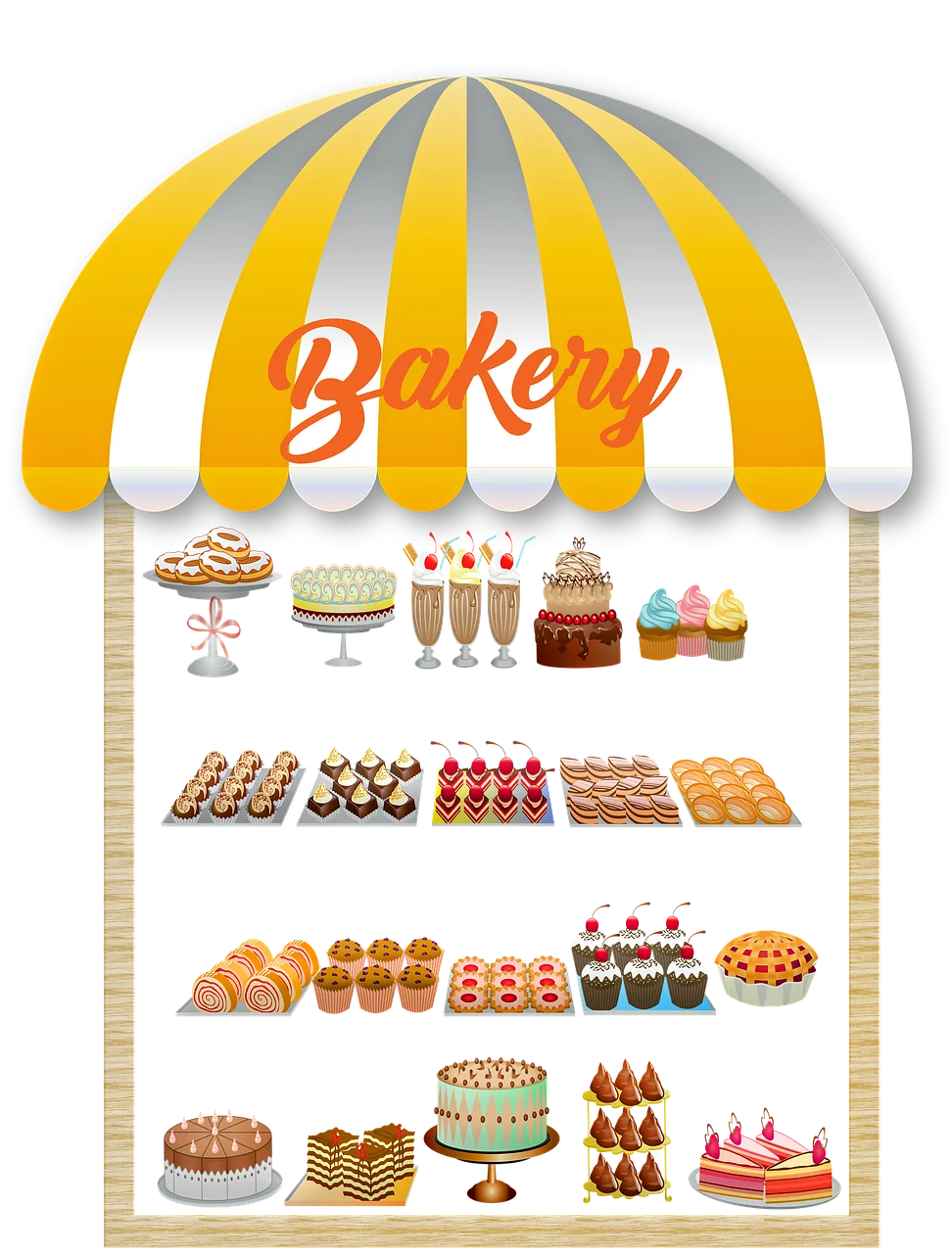 Delightful Bakery Shop Clipart with Colorful Sweet Treats and Desserts Display