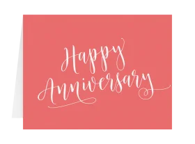 Elegant Coral Happy Anniversary Clipart with Calligraphic Script Design