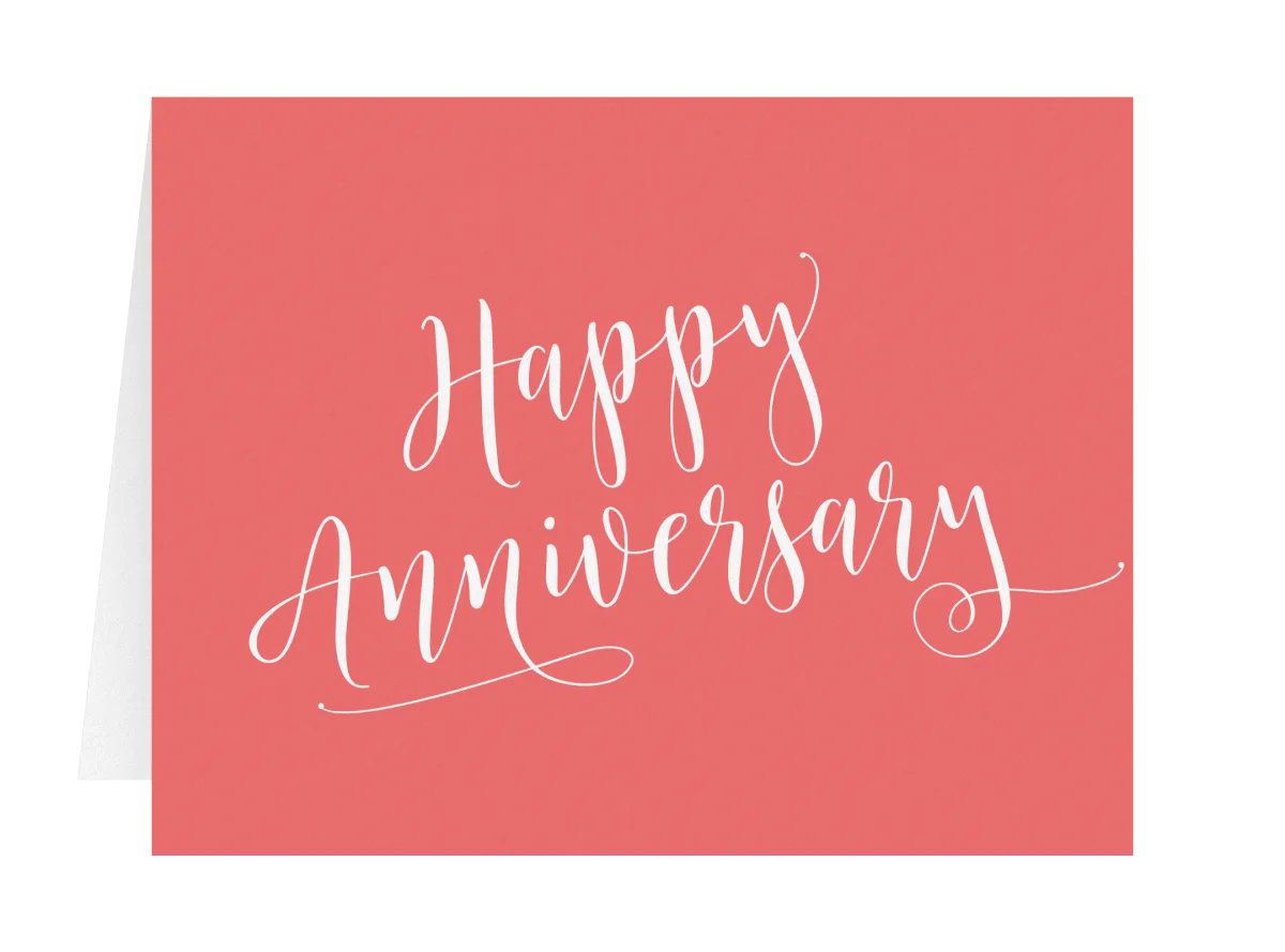 Elegant Coral Happy Anniversary Clipart with Calligraphic Script Design