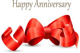 Elegant Red Silk Ribbon Bow Celebrating Happy Anniversary Clipart Design