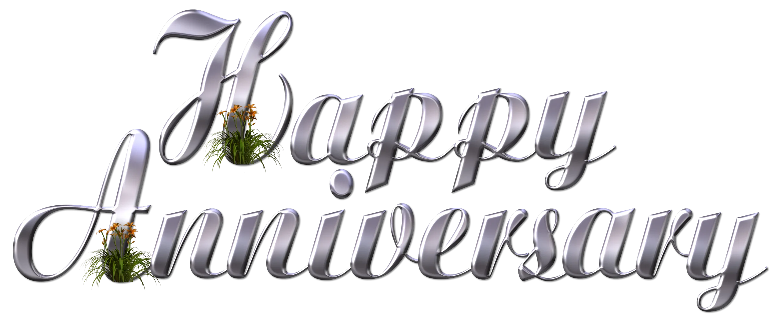 Elegant Silver and Green Botanical Happy Anniversary Clipart Design