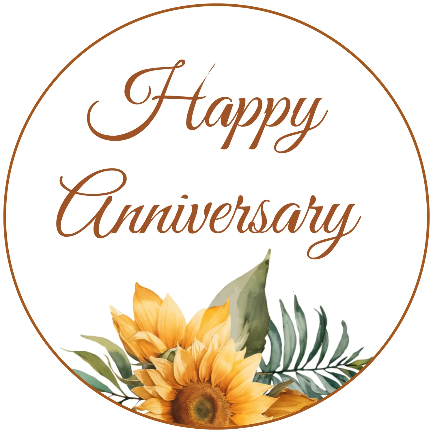 Elegant Sunflower Blossom Happy Anniversary Clipart Design with Soft Circle Border