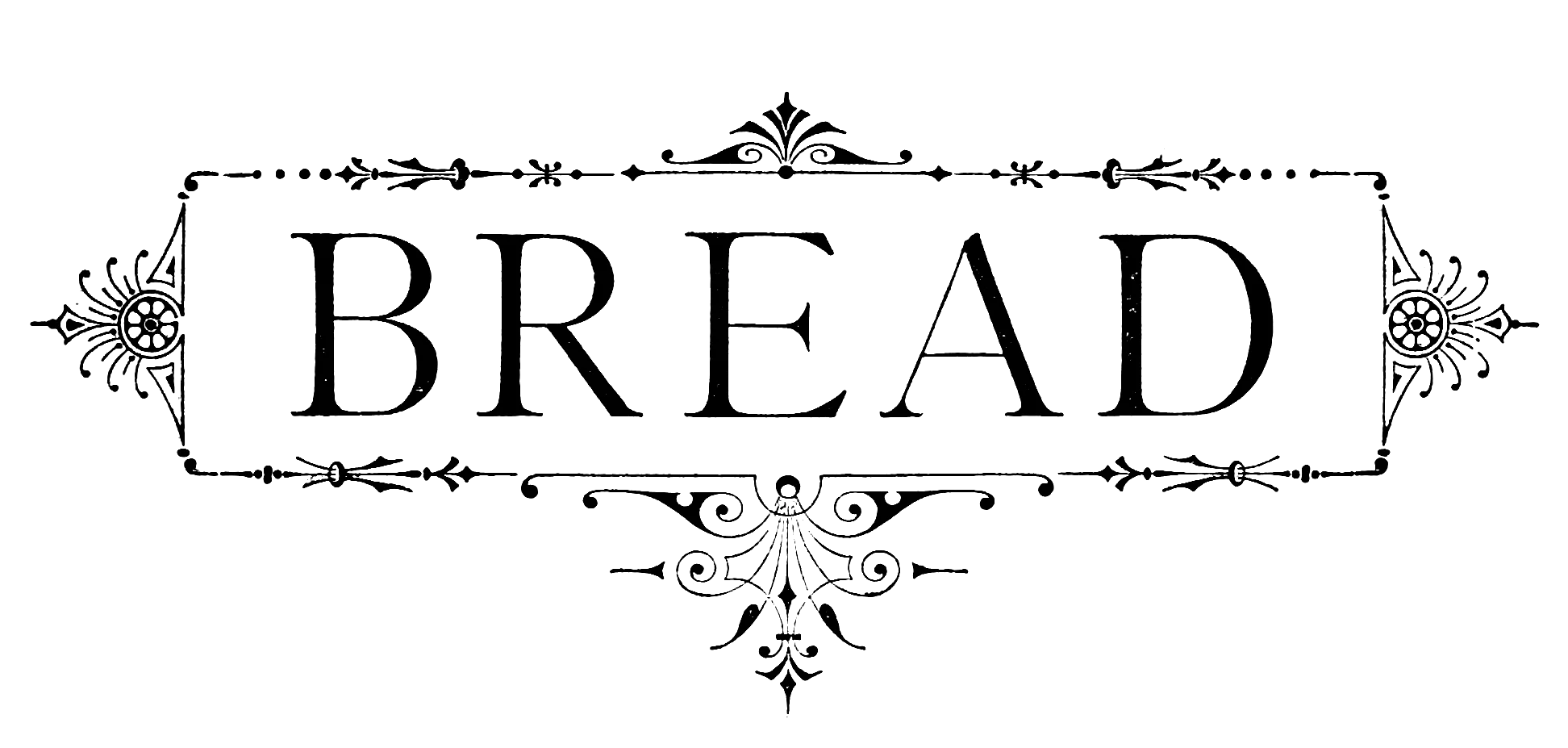 Elegant Vintage Bread Typography Clipart with Ornate Decorative Flourishes