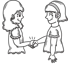 Friendly Hand Shake Clipart Illustration of Two Cartoon Characters