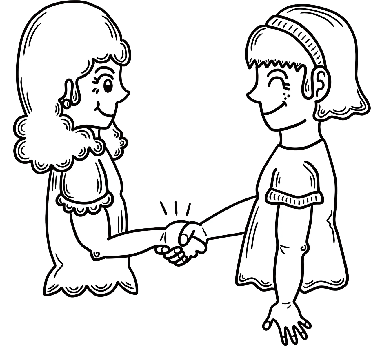 Friendly Hand Shake Clipart Illustration of Two Cartoon Characters