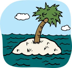 Lonely Tropical Palm Tree Standing Tall on a Tiny Deserted Island Clipart Scene