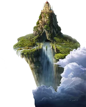 Majestic Floating Celestial Island Clipart: A Dreamscape of Suspended Terrain