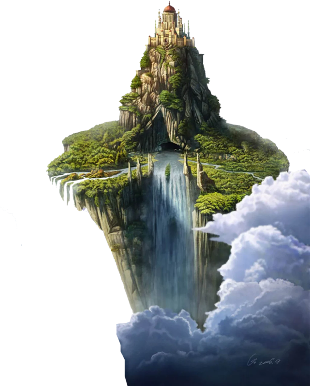 Majestic Floating Celestial Island Clipart: A Dreamscape of Suspended Terrain