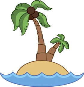 Minimalist Tropical Paradise Coconut Palm Island Cartoon Clipart Illustration