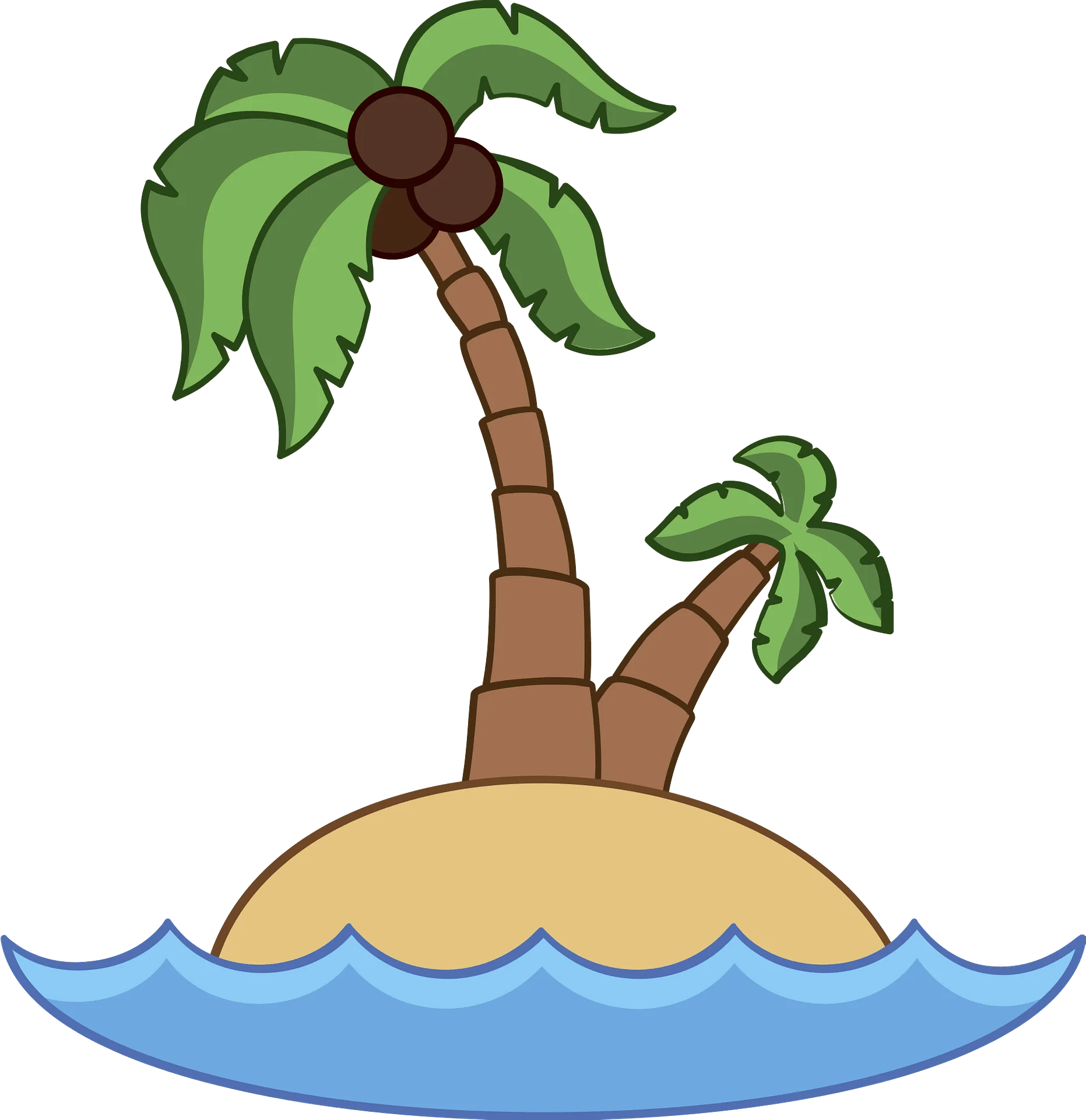 Minimalist Tropical Paradise Coconut Palm Island Cartoon Clipart Illustration