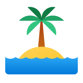 Minimalist Tropical Paradise Island Clipart with Palm Tree Silhouette