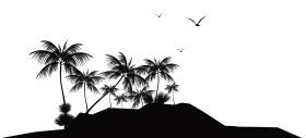 Monochrome Tropical Island Silhouette Clipart with Serene Landscape Elements