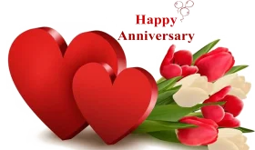 Romantic Red Hearts and Tulips Anniversary Celebration Clipart Design