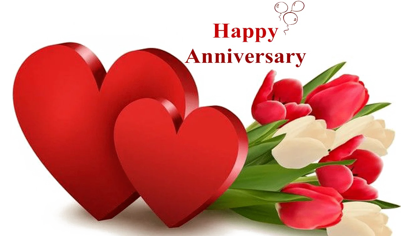 Romantic Red Hearts and Tulips Anniversary Celebration Clipart Design