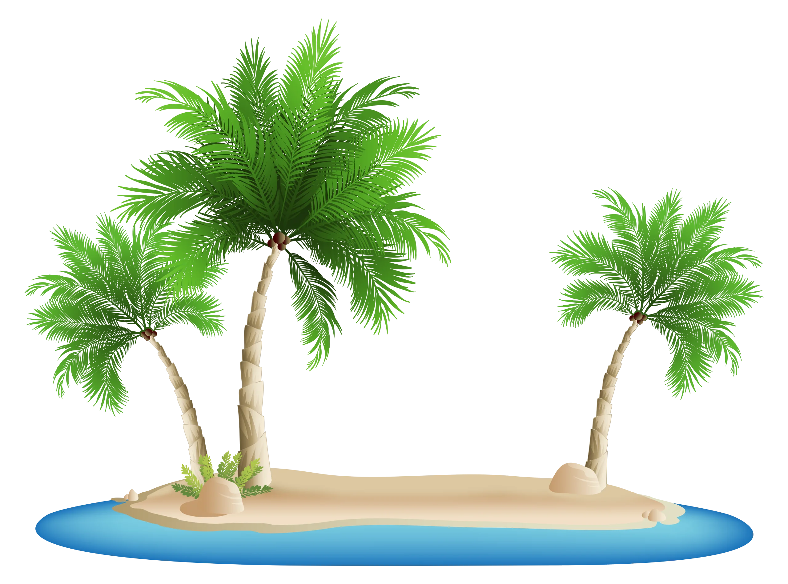 Serene Tropical Island with Palm Trees Scenic Clipart Illustration Design