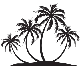 Silhouette of Tropical Palm Trees Island Landscape Minimalist Clipart Design
