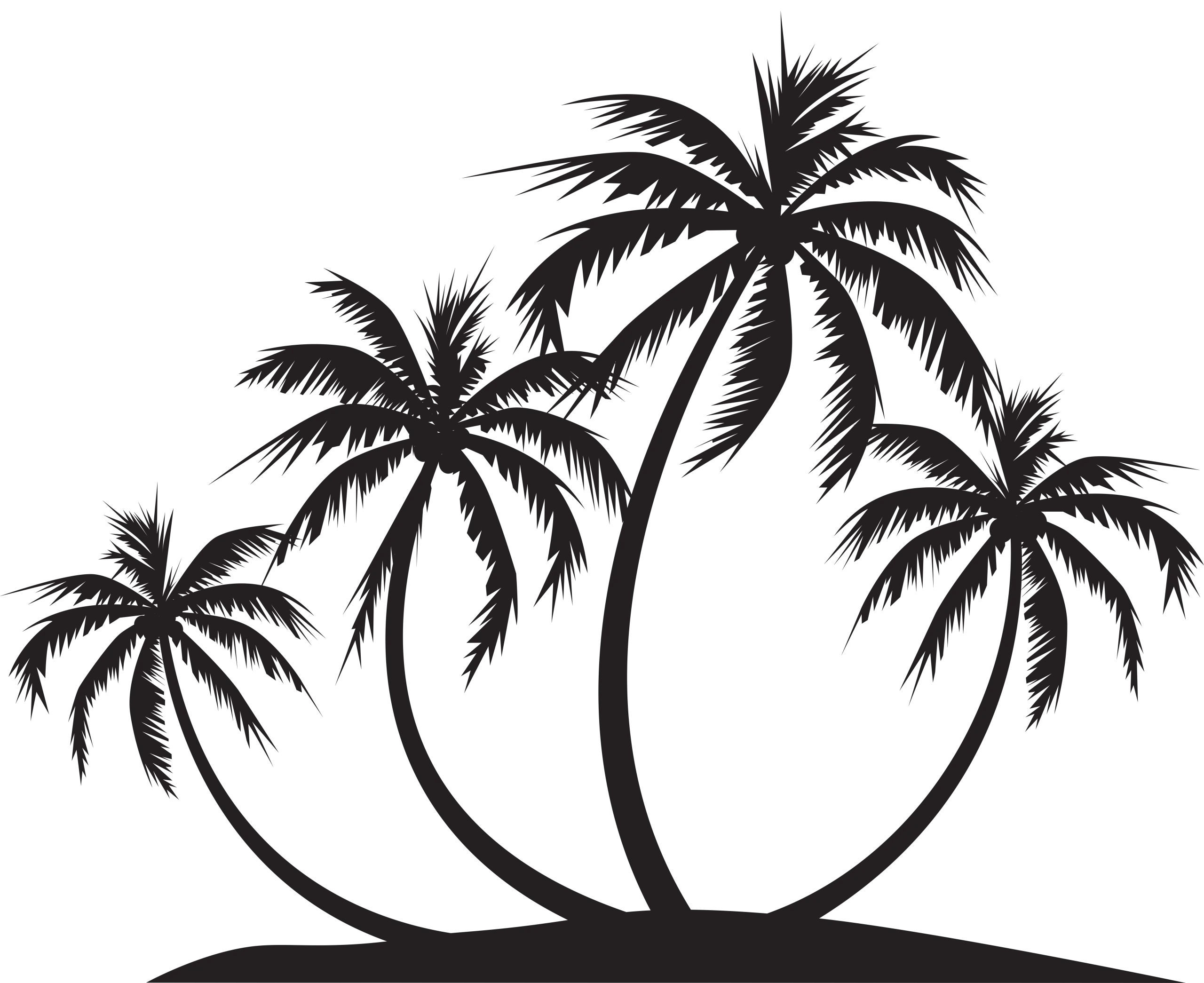 Silhouette of Tropical Palm Trees Island Landscape Minimalist Clipart Design