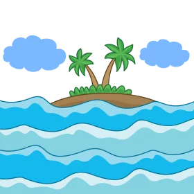 Tranquil Tropical Paradise Island Clipart with Palm Trees and Gentle Waves