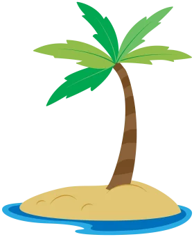 Tranquil Tropical Paradise Island with Curved Palm Tree Clipart Illustration