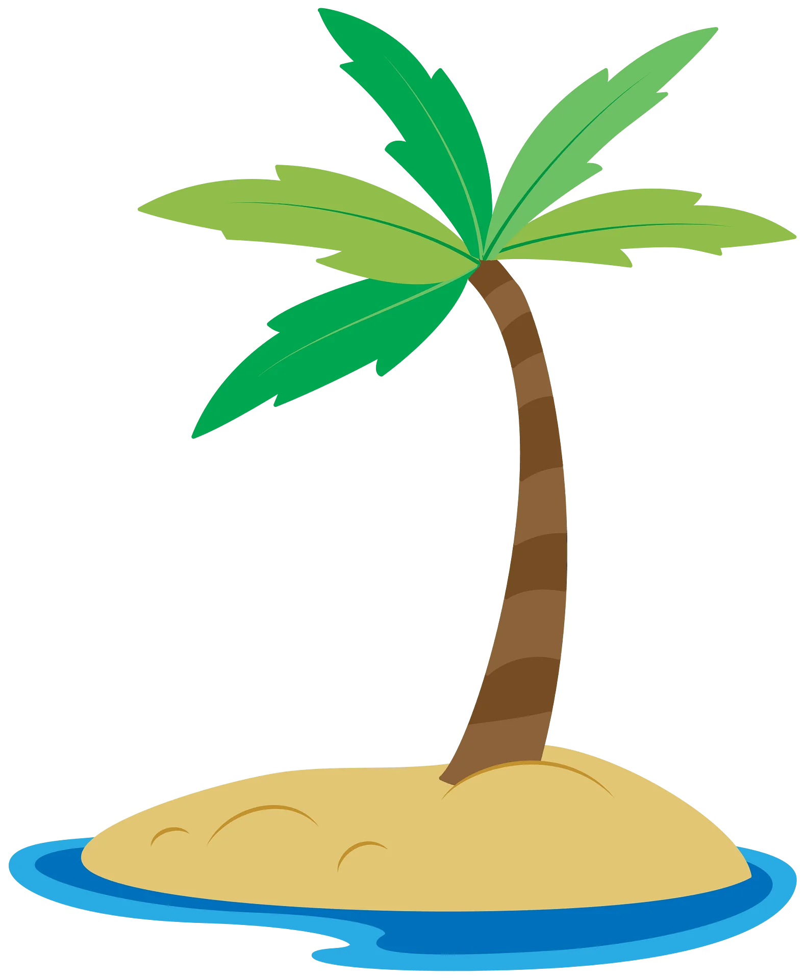 Tranquil Tropical Paradise Island with Curved Palm Tree Clipart Illustration
