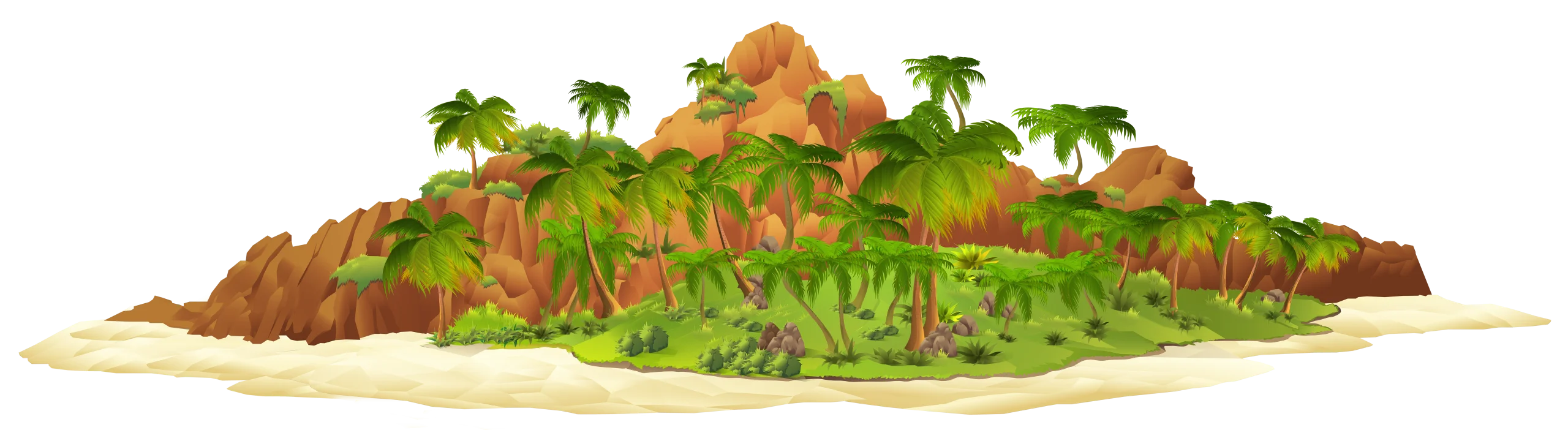 Tropical Lush Paradise Island Scenic Clipart Landscape Illustration