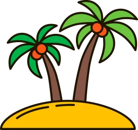 Tropical Paradise Cartoon Island with Palm Trees Clipart Design