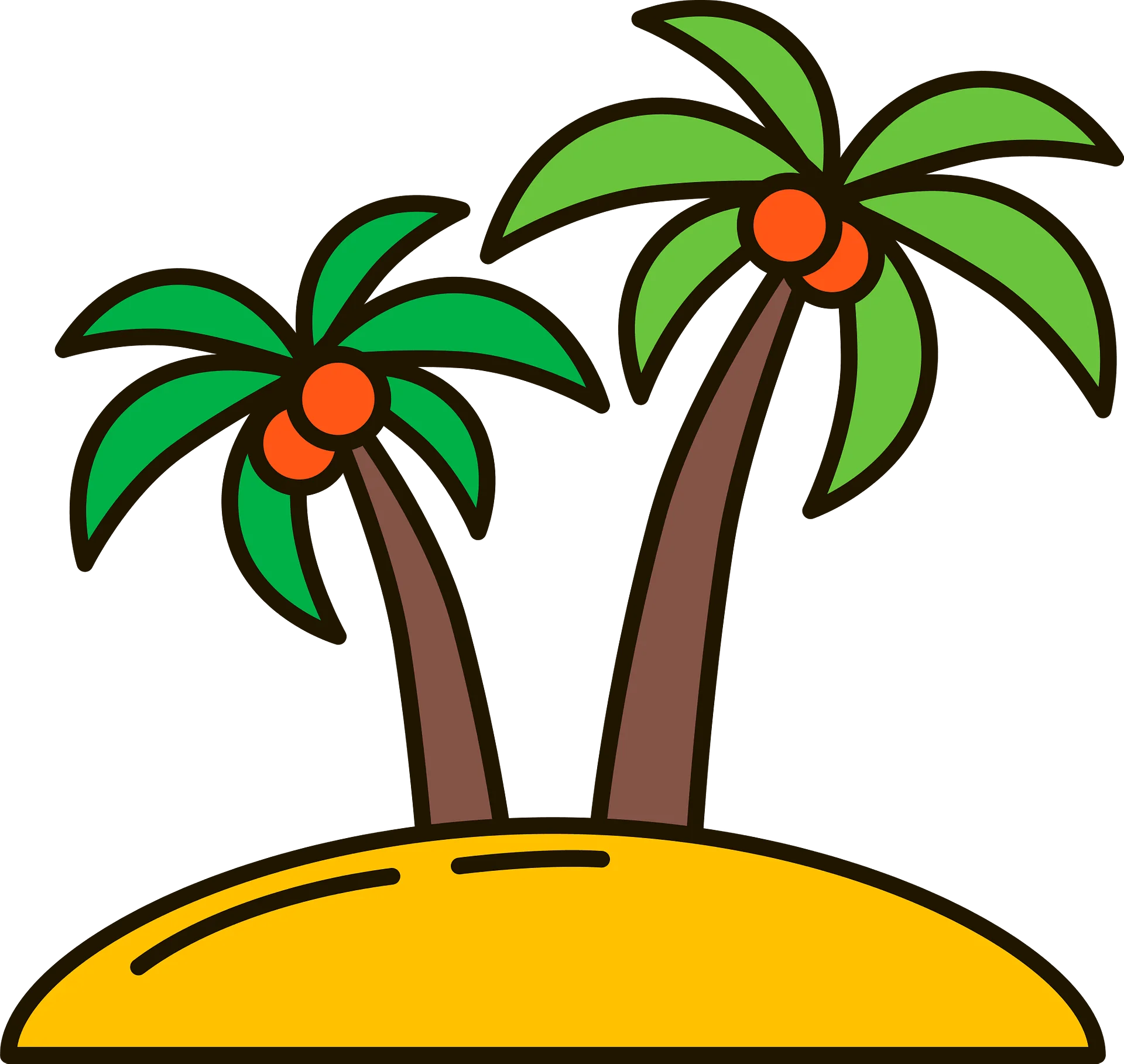 Tropical Paradise Cartoon Island with Palm Trees Clipart Design