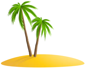 Tropical Paradise Clipart: Serene Palm Trees on Golden Sandy Island Landscape