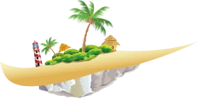 Tropical Paradise Floating Island Clipart: A Whimsical Landscape on Banana-Shaped Canvas
