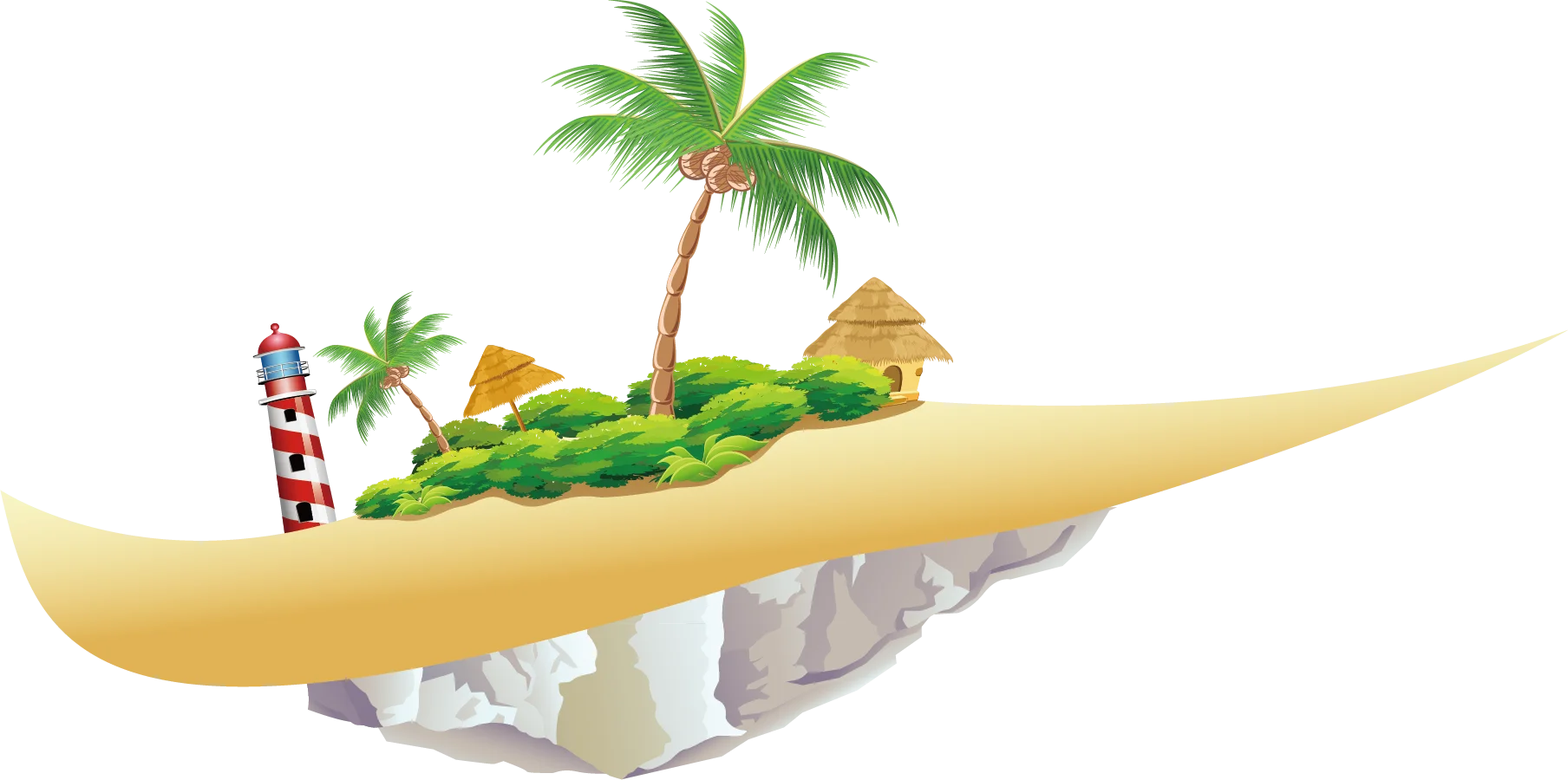Tropical Paradise Floating Island Clipart: A Whimsical Landscape on Banana-Shaped Canvas