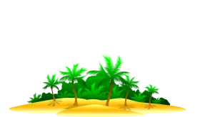 Tropical Paradise Island Clipart: Lush Palm Trees on Golden Sandy Shore