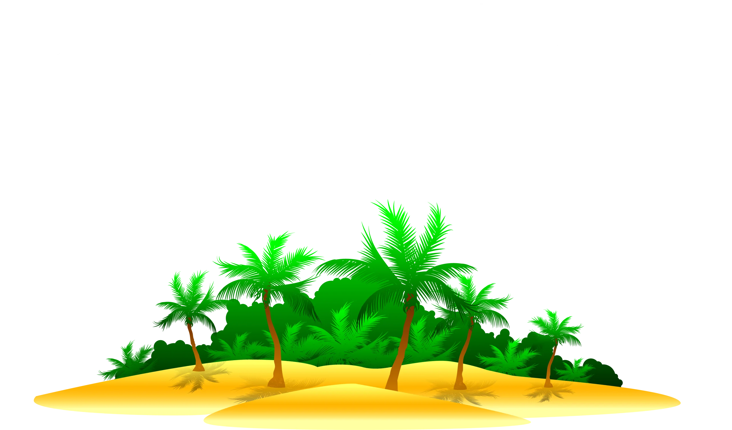 Tropical Paradise Island Clipart: Lush Palm Trees on Golden Sandy Shore