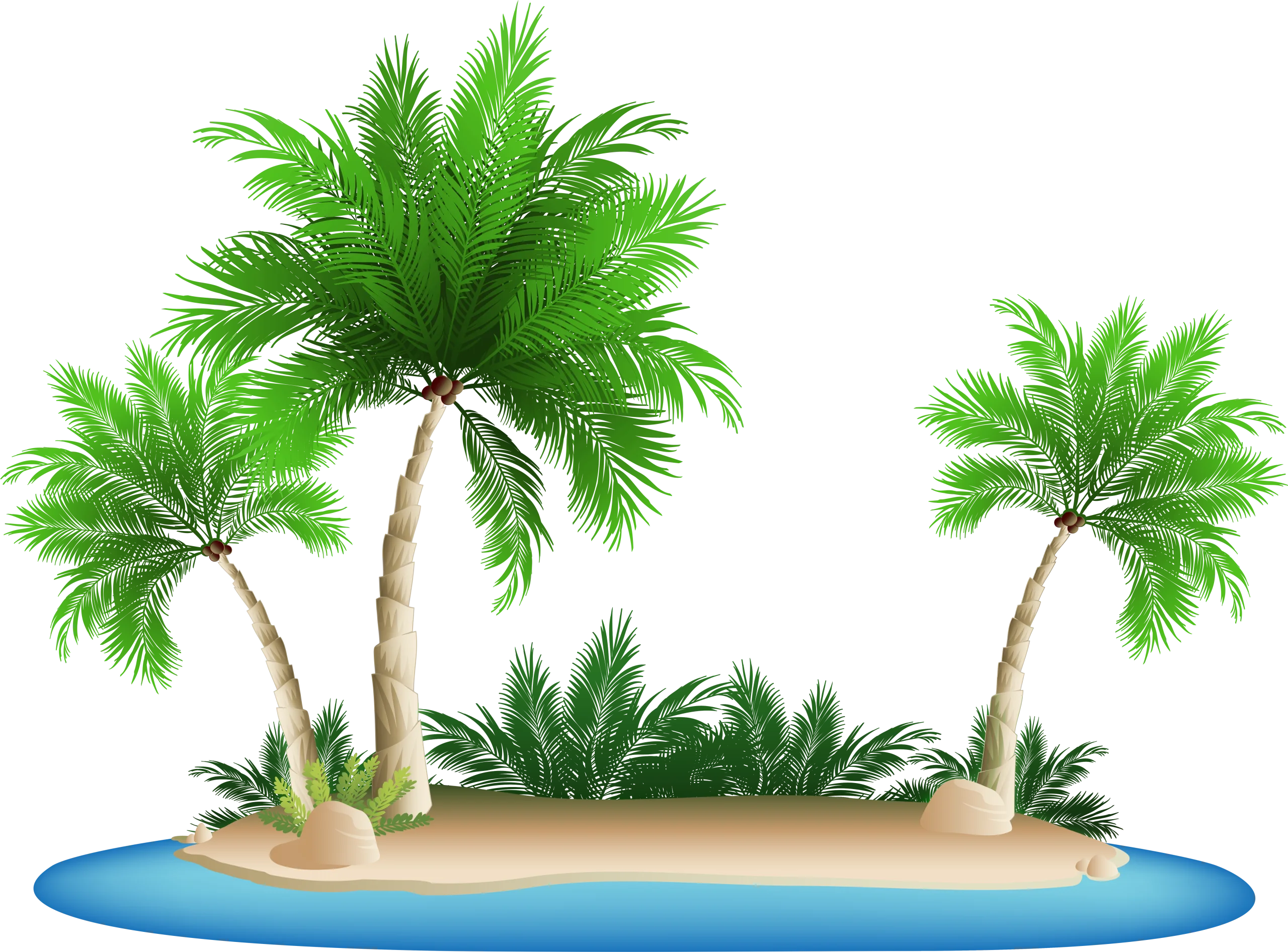 Tropical Paradise Island Clipart with Lush Palm Trees and Serene Blue Waters