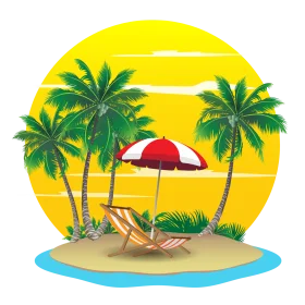 Tropical Paradise Island Getaway Sunset Clipart Illustration Design