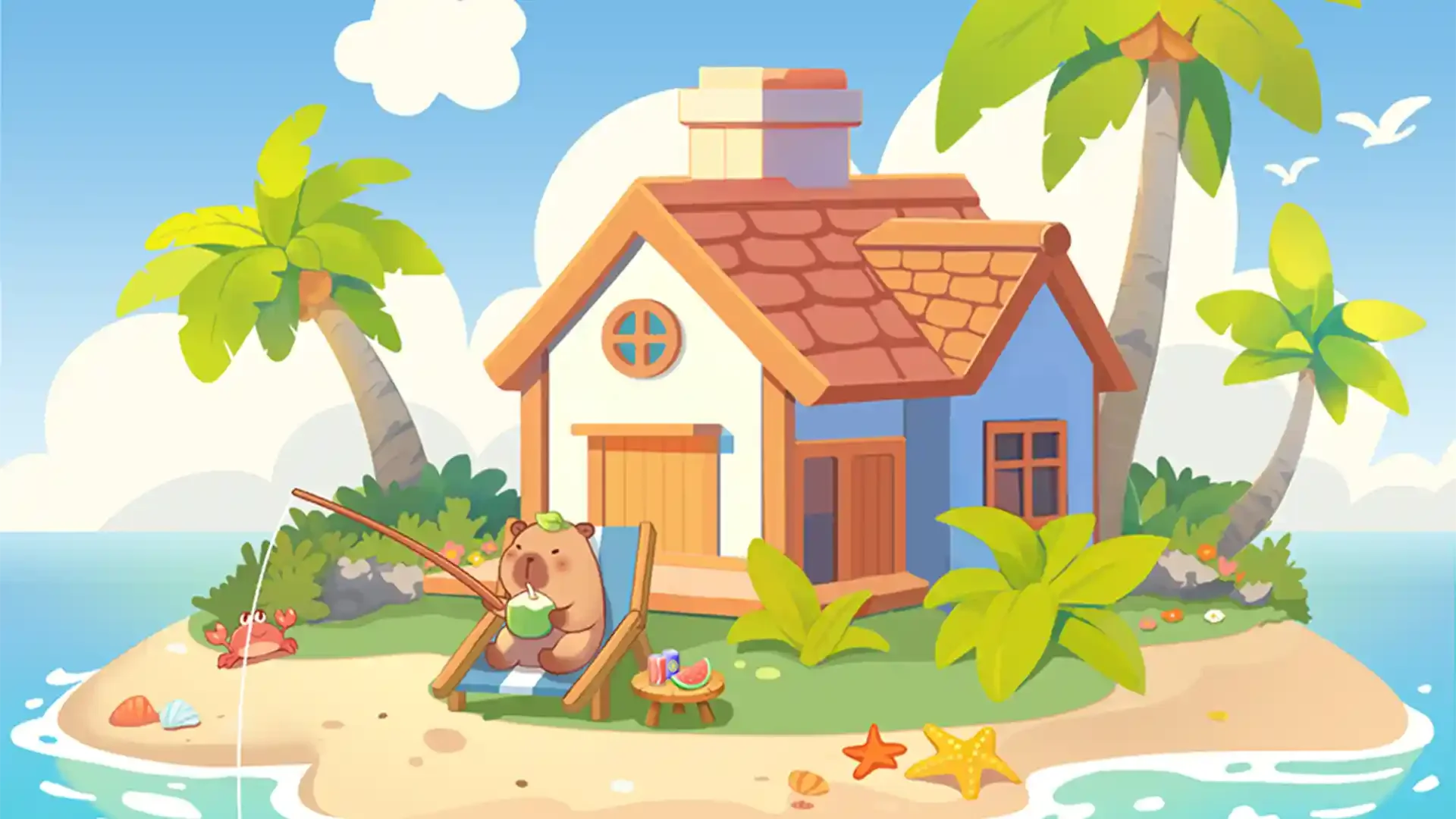 Tropical Paradise Island Home: A Charming Cartoon Clipart Landscape Escape