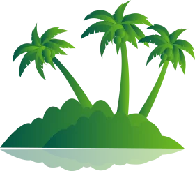 Tropical Paradise Island with Swaying Palm Trees Minimalist Clipart Design