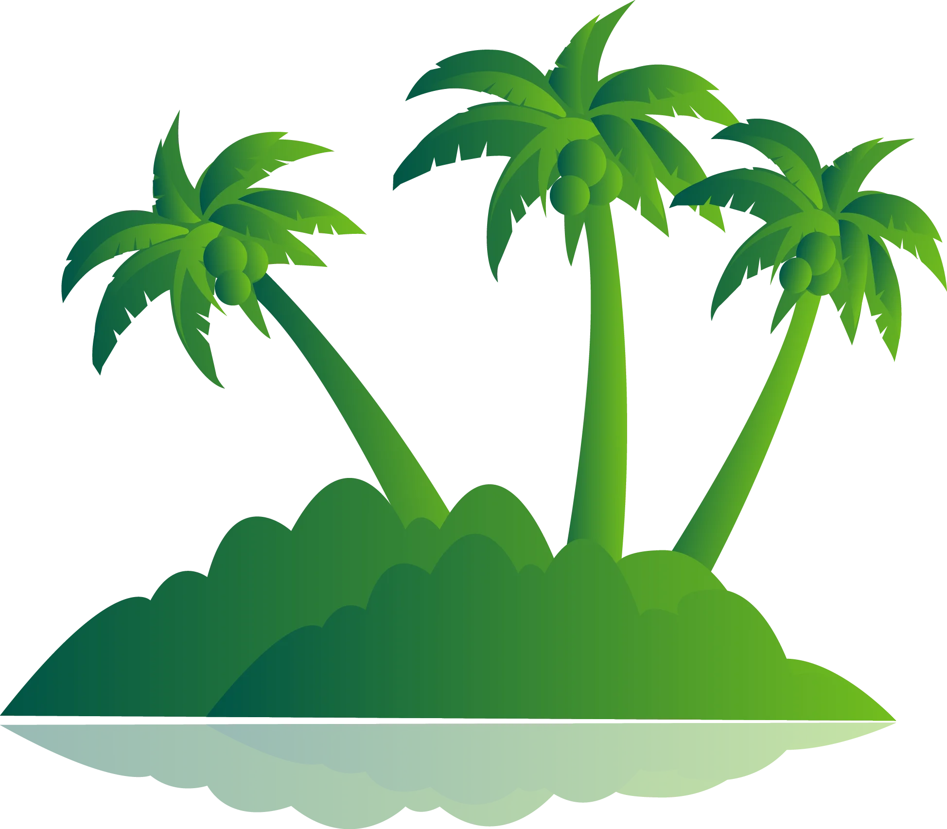 Tropical Paradise Island with Swaying Palm Trees Minimalist Clipart Design