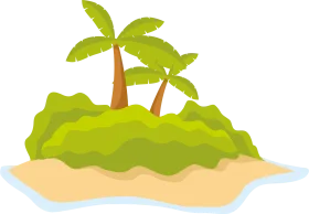 Tropical Paradise Minimalist Island Clipart with Palm Trees and Sandy Shore