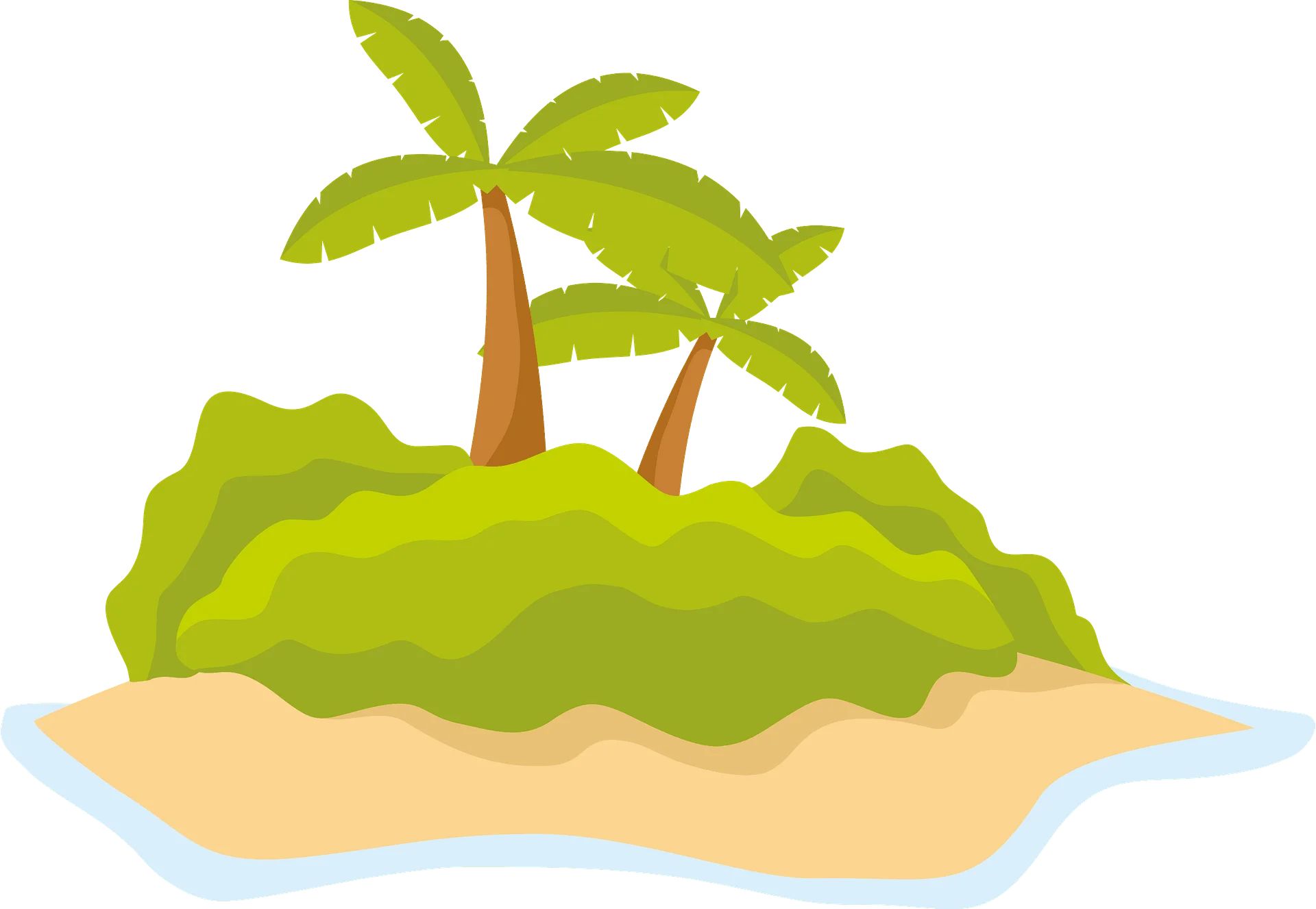 Tropical Paradise Minimalist Island Clipart with Palm Trees and Sandy Shore