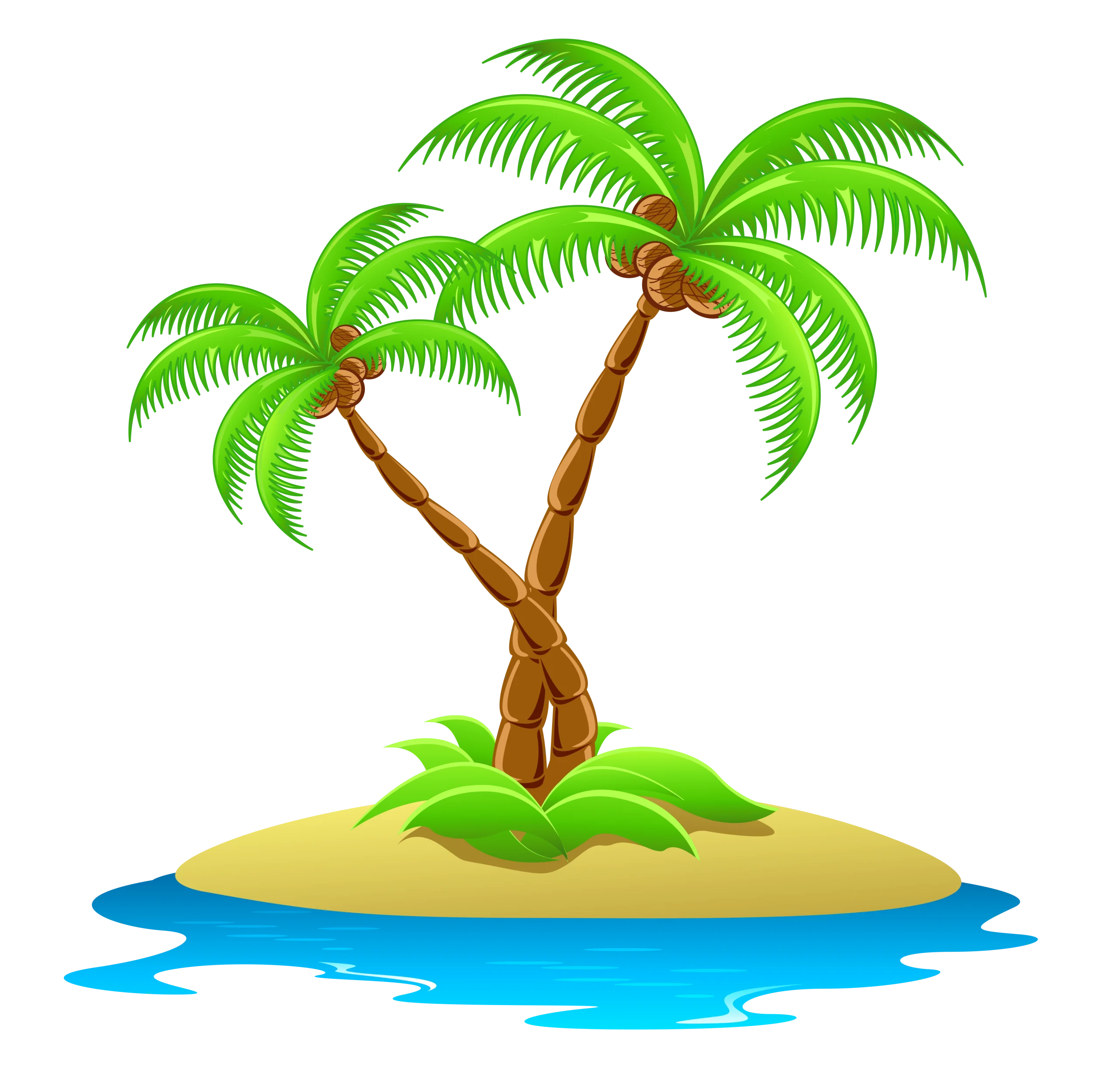 Tropical Paradise Minimalist Palm Tree Island Cartoon Clipart Landscape