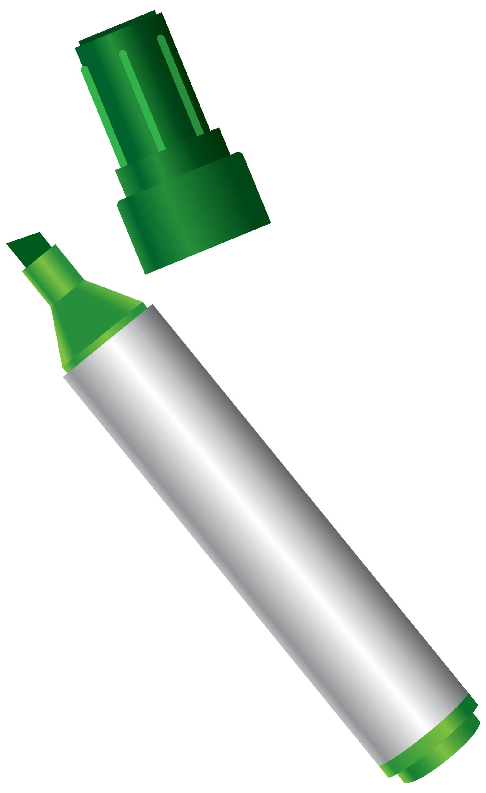Green and Silver Highlighter Marker Clipart Design with Sleek Metallic Finish