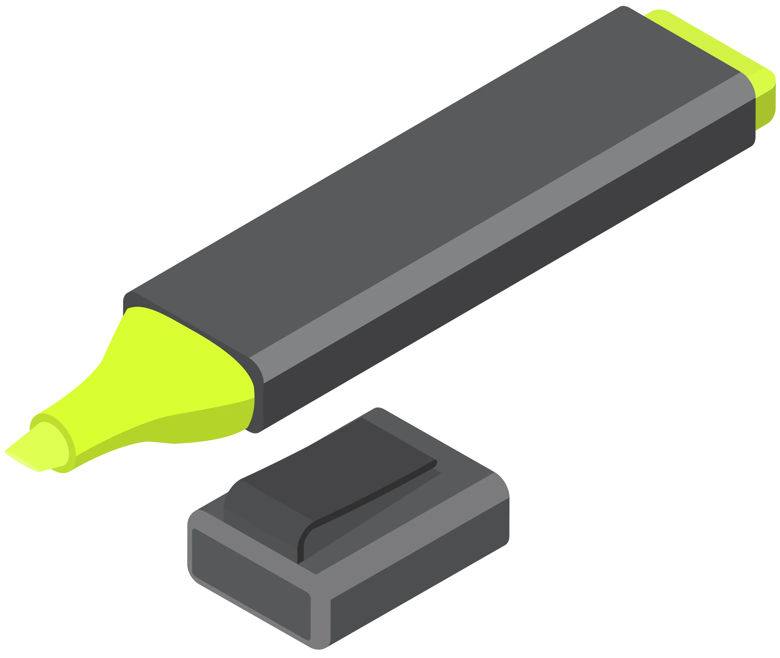 Sleek Gray and Neon Highlighter Marker Clipart with Removable Cap