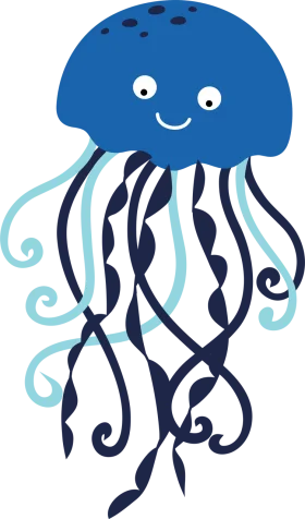 Adorable Blue Cartoon Jellyfish Clipart with Playful Expression and Curly Tentacles